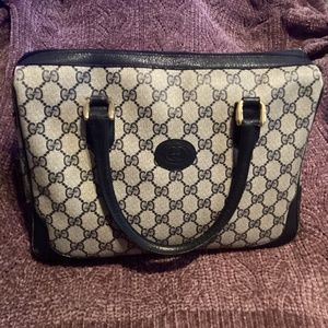 Gucci Navy Double Handle Bag GG Logo